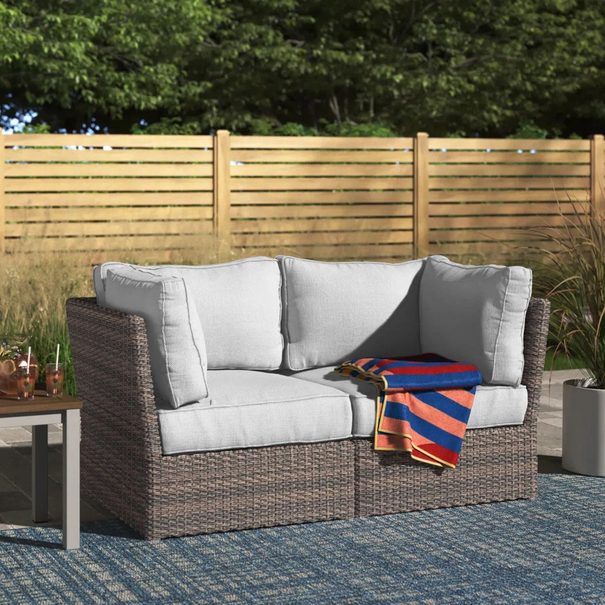 Modern Patio Wicker Loveseat with Cushions - Dark Brown or Gray
