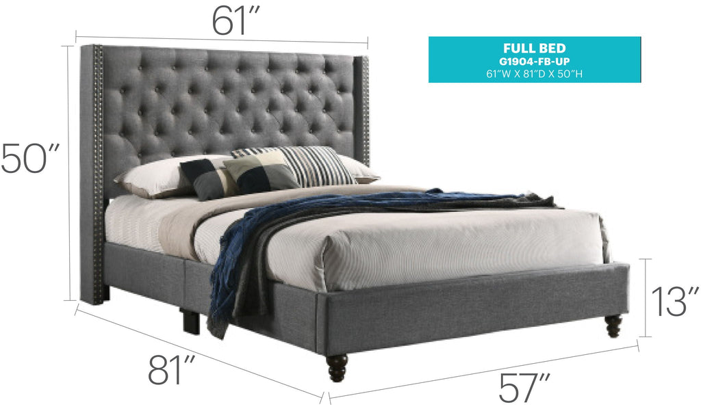 Nailhead Upholstered Bed with Deep Tufting - Dark Gray or Black