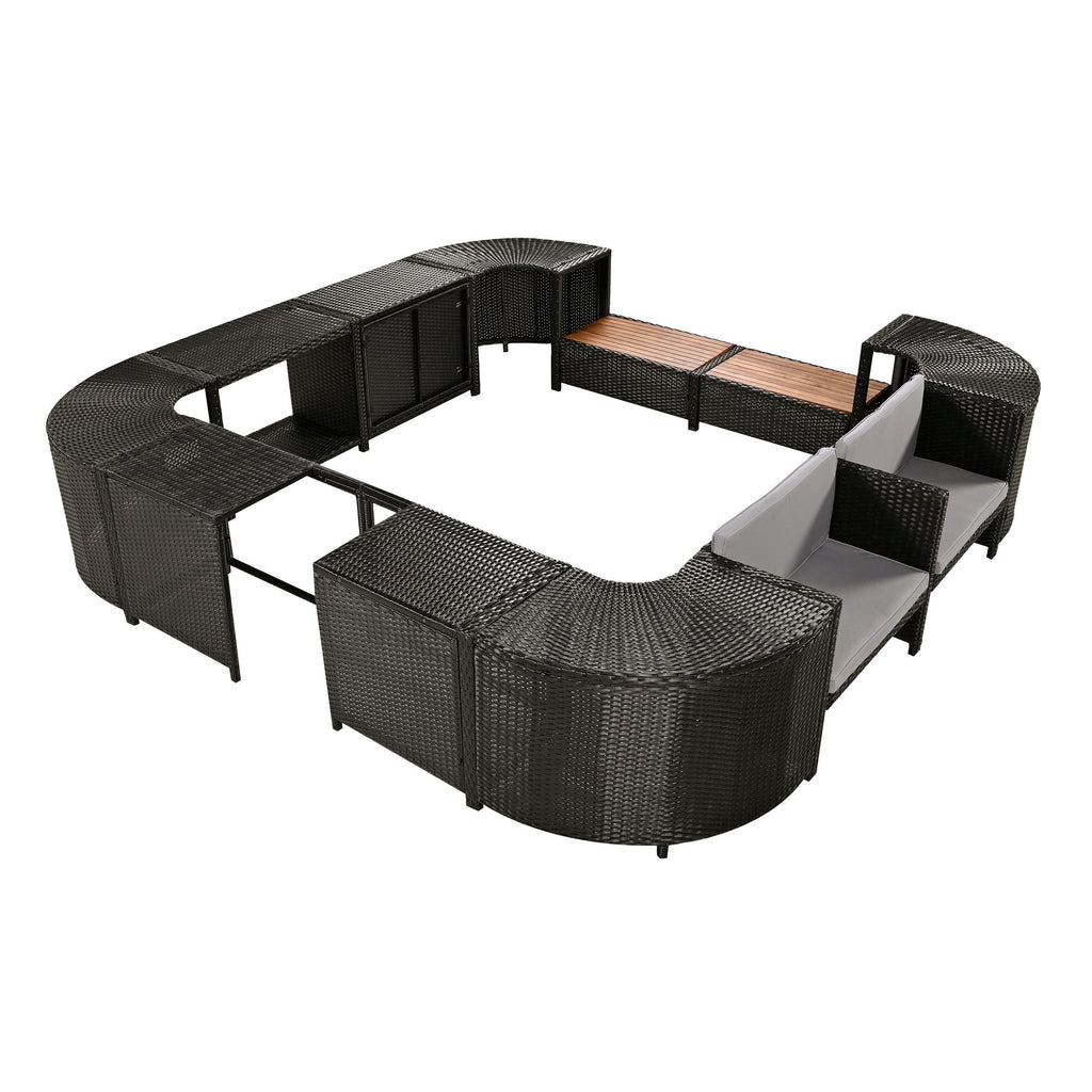Spa Surround Outdoor Rattan Sectional Sofa Set with Storage - Dark Gray or Beige