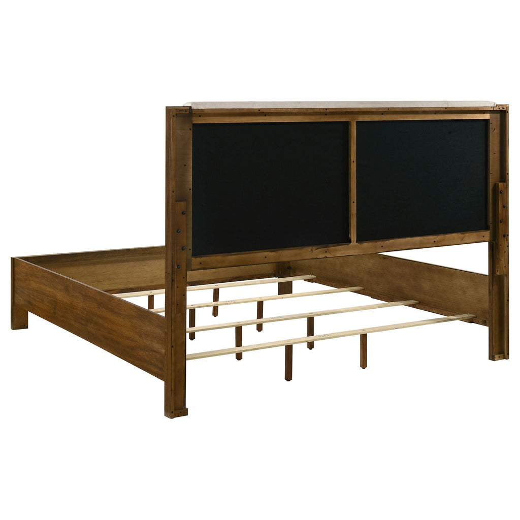 Adderley Eastern King Wood Panel Bed Cream and Warm Brown