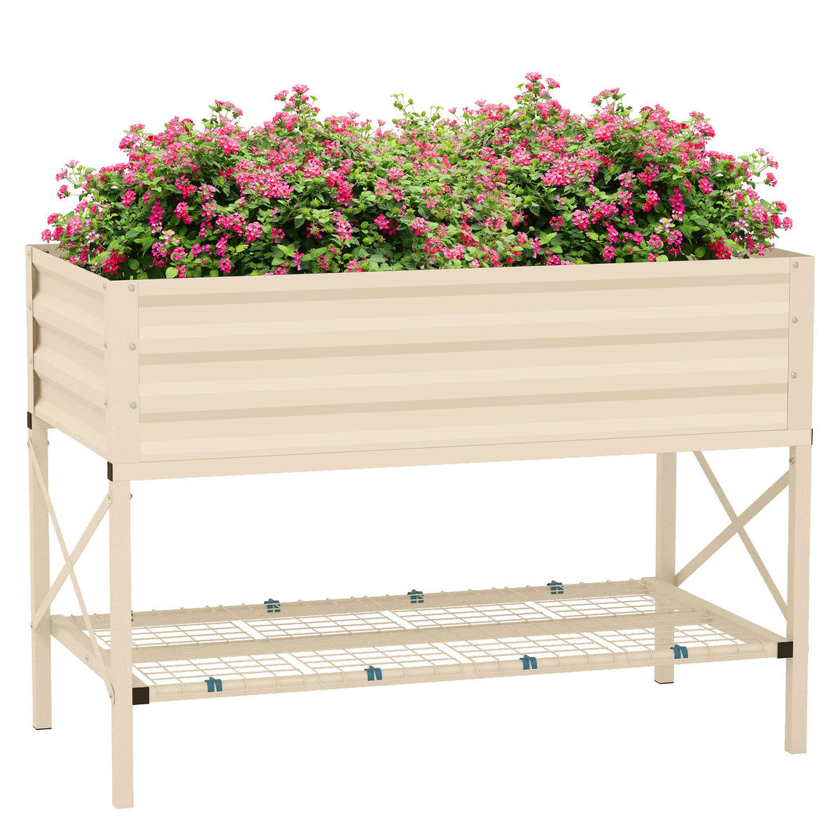 Galvanized Steel Raised Garden Bed with Bottom Shelf - Silver
