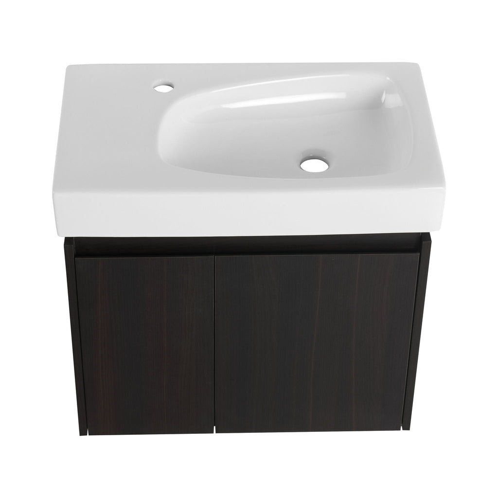 Modern Bathroom Vanity with Ceramic Basin and Storage Cabinet - Light Brown, Black, or White
