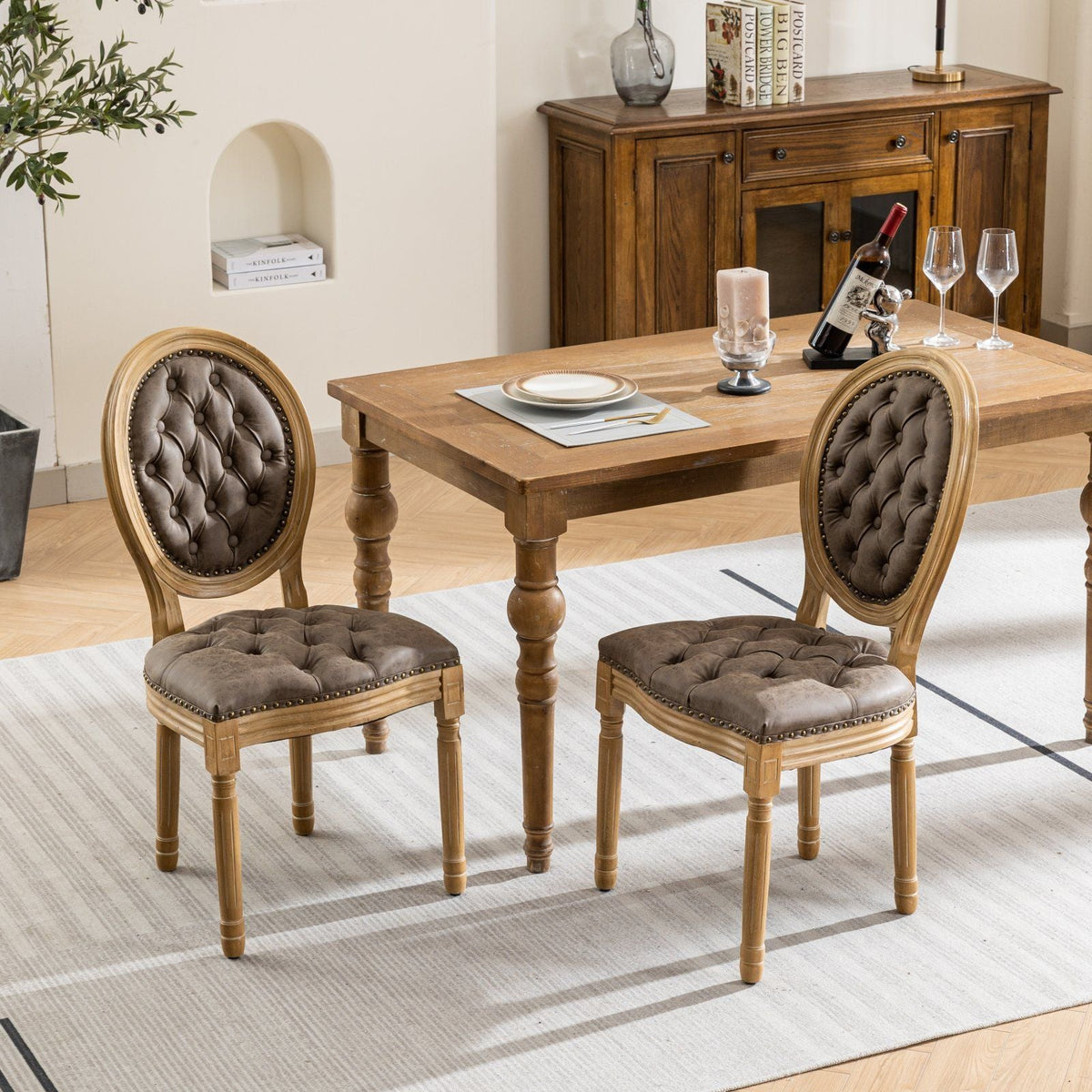 French Style Solid Wood Dining Chair with Nailhead Trim - Multiple Colors