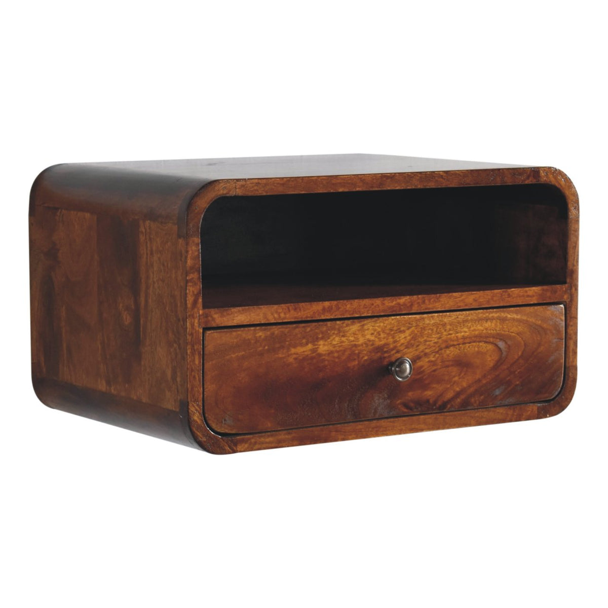Large Floating Bedside Nightstand with Drawer and Open Shelf - Chestnut