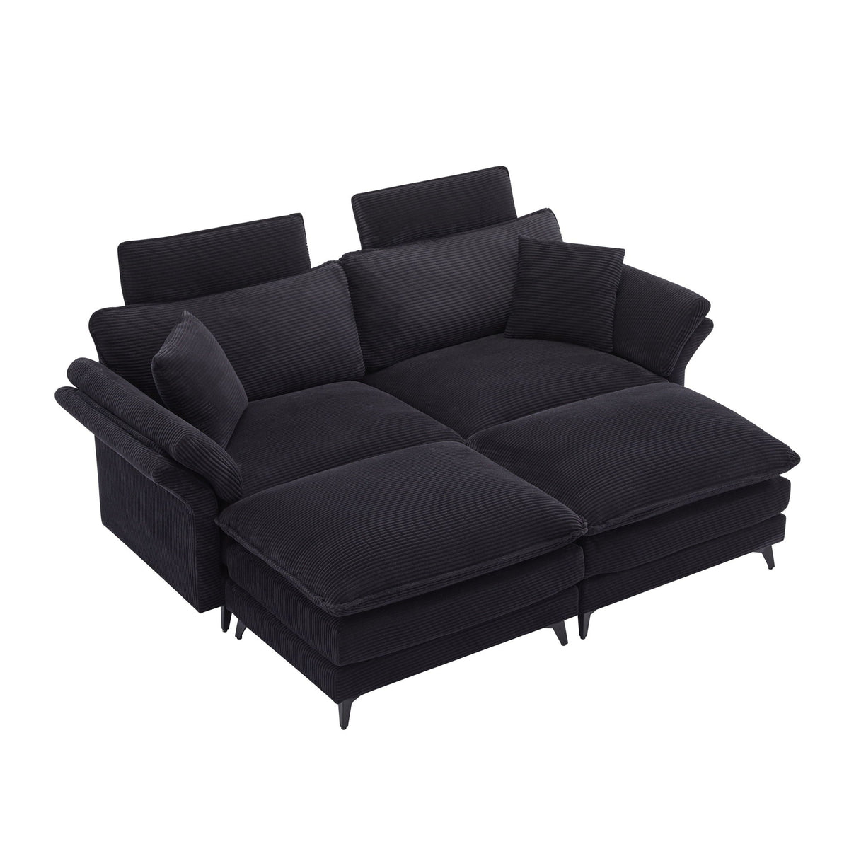 Modern Deep Seat Sectional Sofa with Ottoman - Corduroy - Black or Beige