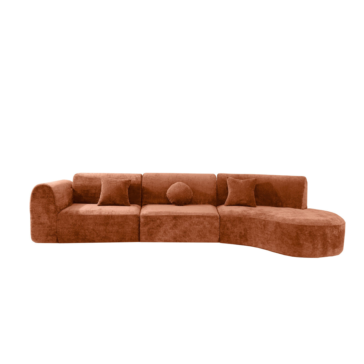 Modern Curved Sectional Sofa with Chaise Lounge - Orange or Beige