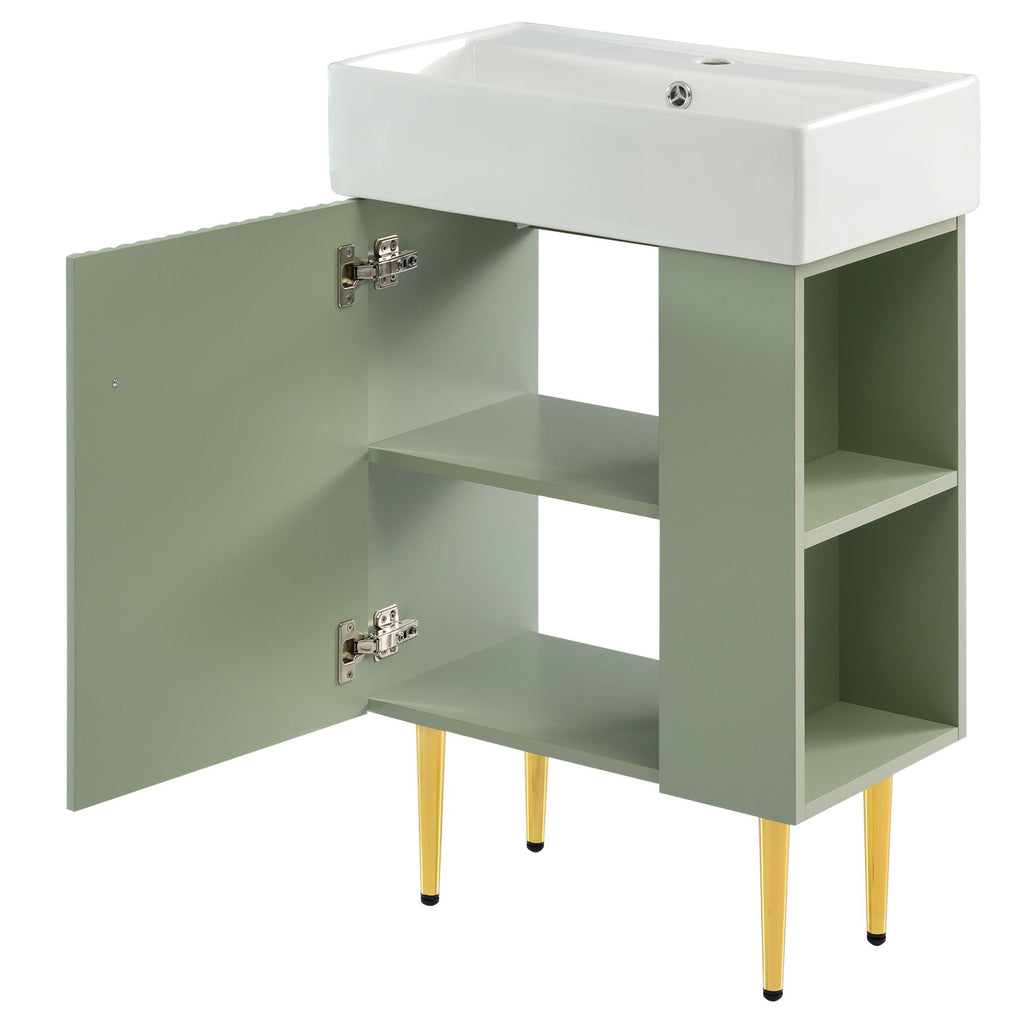 Bathroom Vanity with Single Ceramic Sink and Side Storage - Multiple Colors