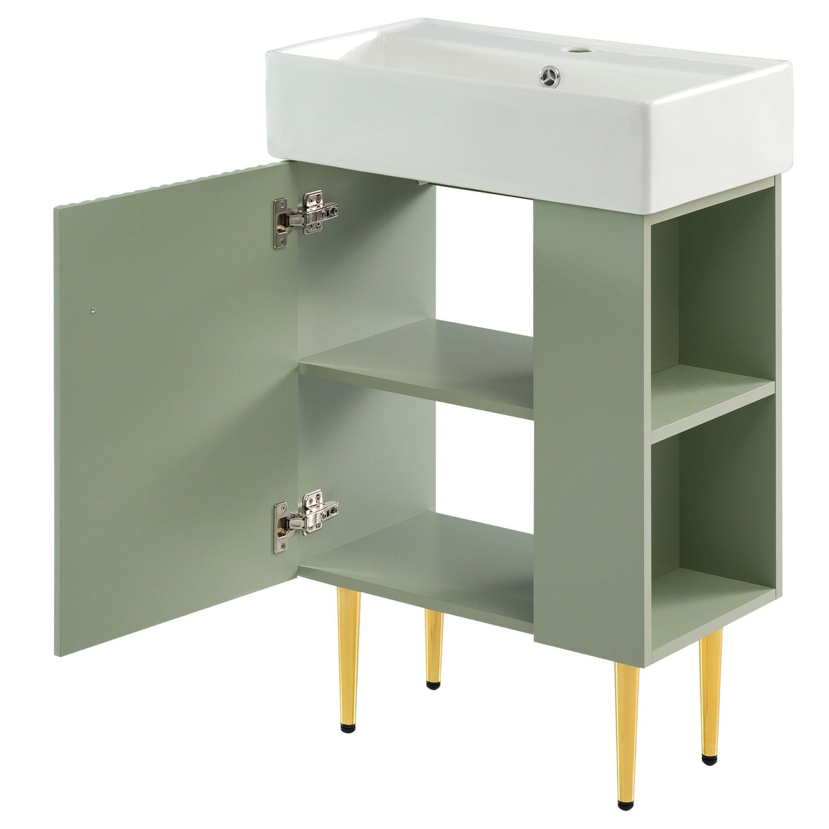 Bathroom Vanity with Single Ceramic Sink and Side Storage - Multiple Colors