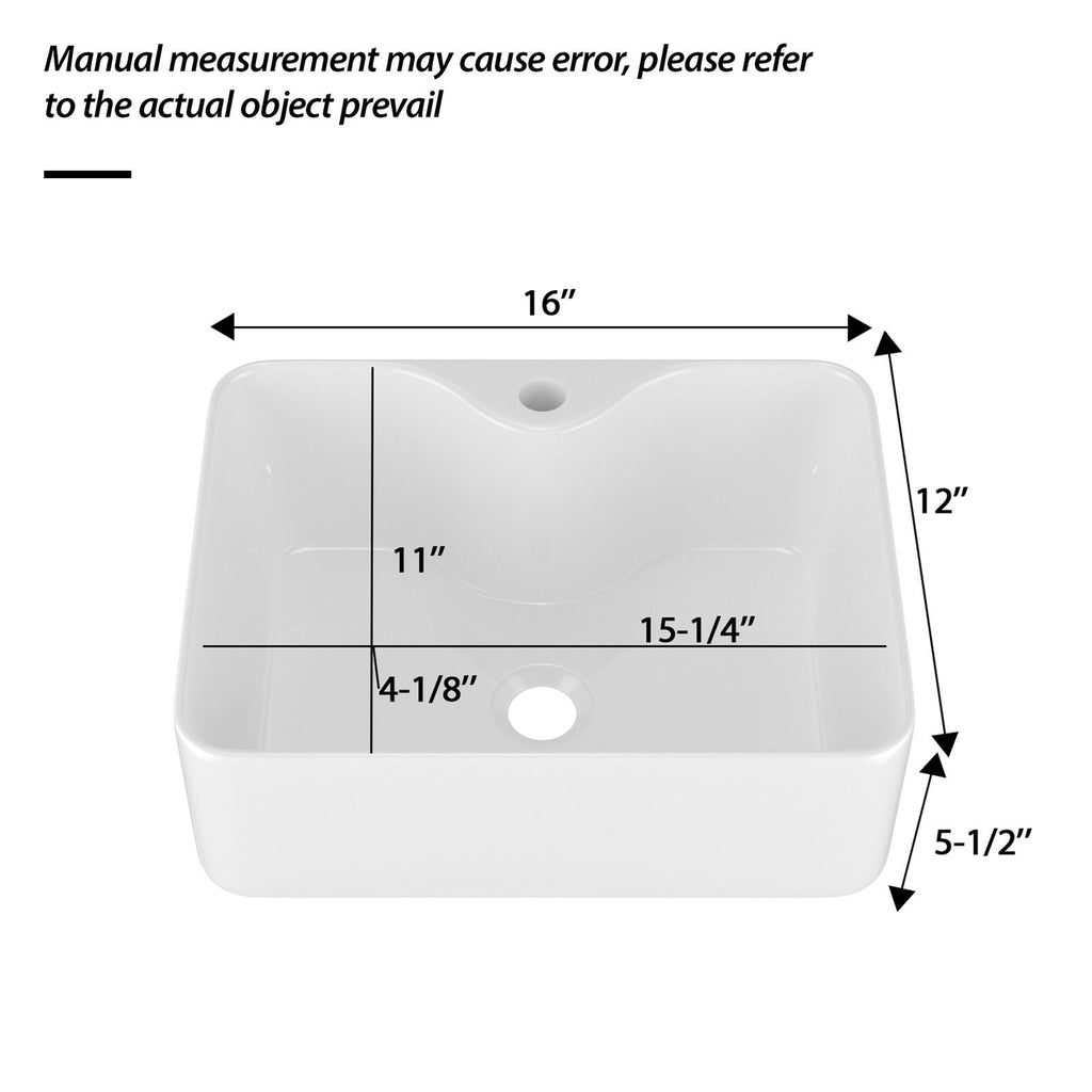 Rectangular Vessel Sink with Faucet & Drain - White/Black