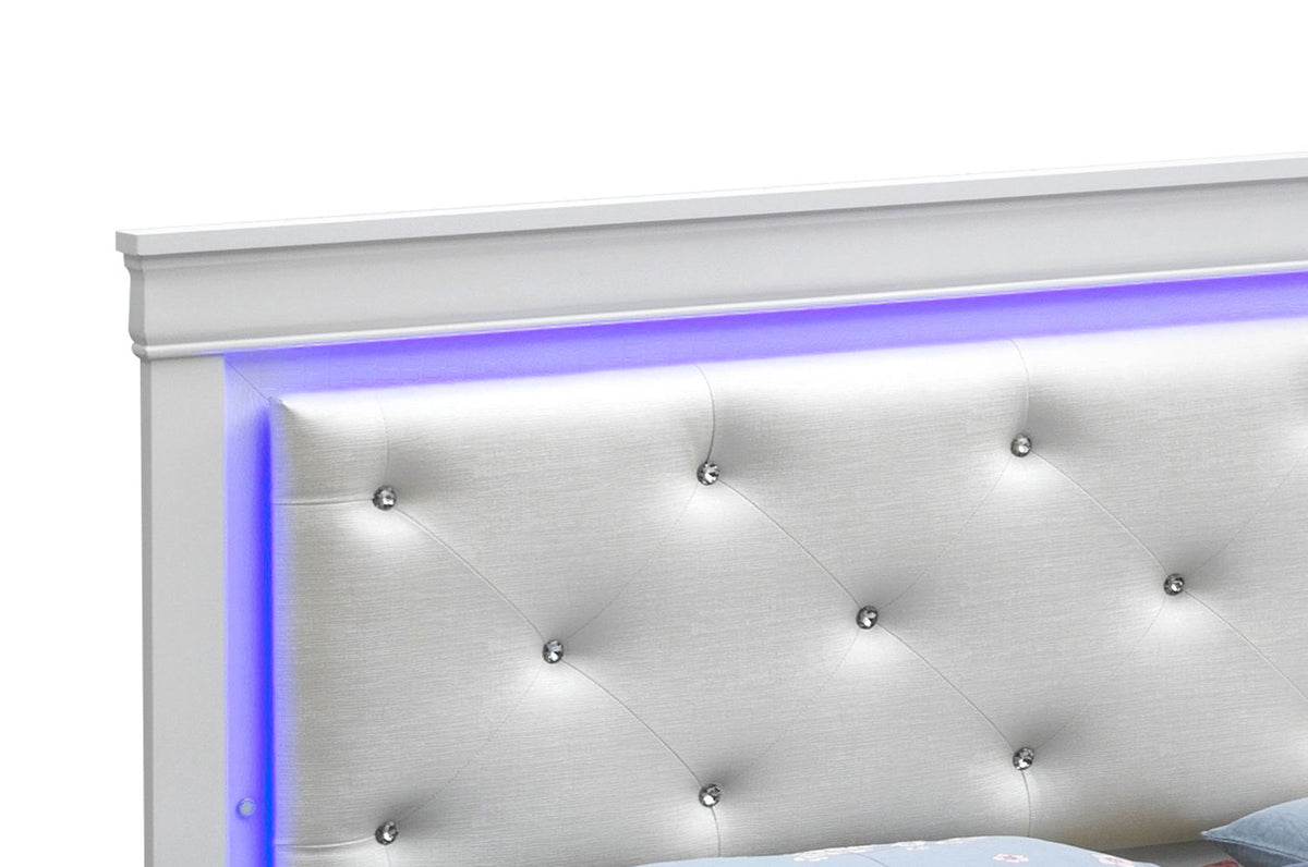 LED Upholstered Bed with Jewel Tufted Headboard - Multiple Colors