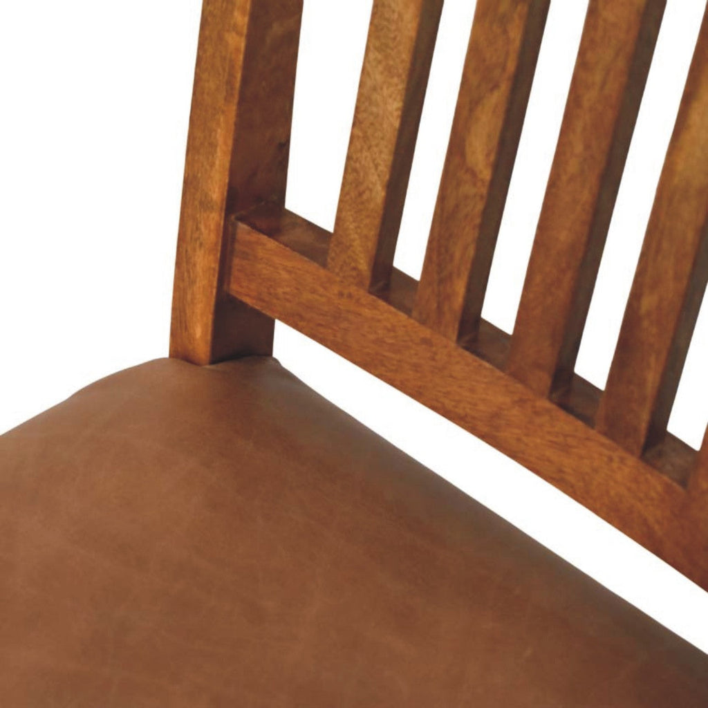 Solid Wood Leather Slatted Dining Chair with Slatted Back – Brown