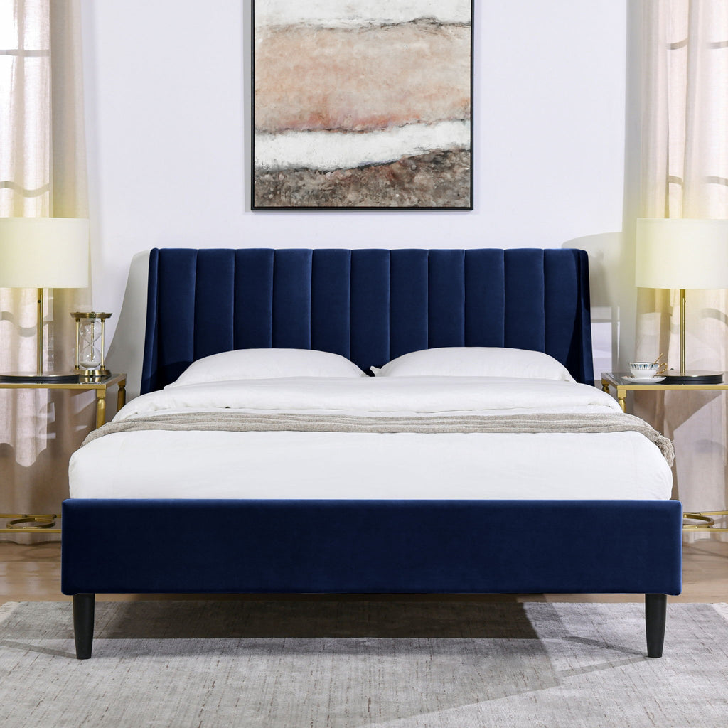 Vertical Tufted Modern Headboard Platform Bed Set with Upholstered Finish - Multiple Colors