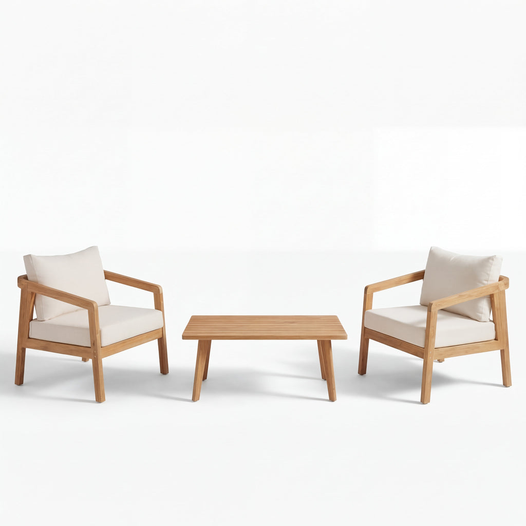 Acacia Wood Outdoor Patio Chair Set with Waterproof Cushions - Natural