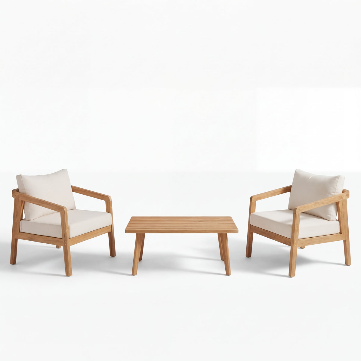 Acacia Wood Outdoor Patio Chair Set with Waterproof Cushions - Natural