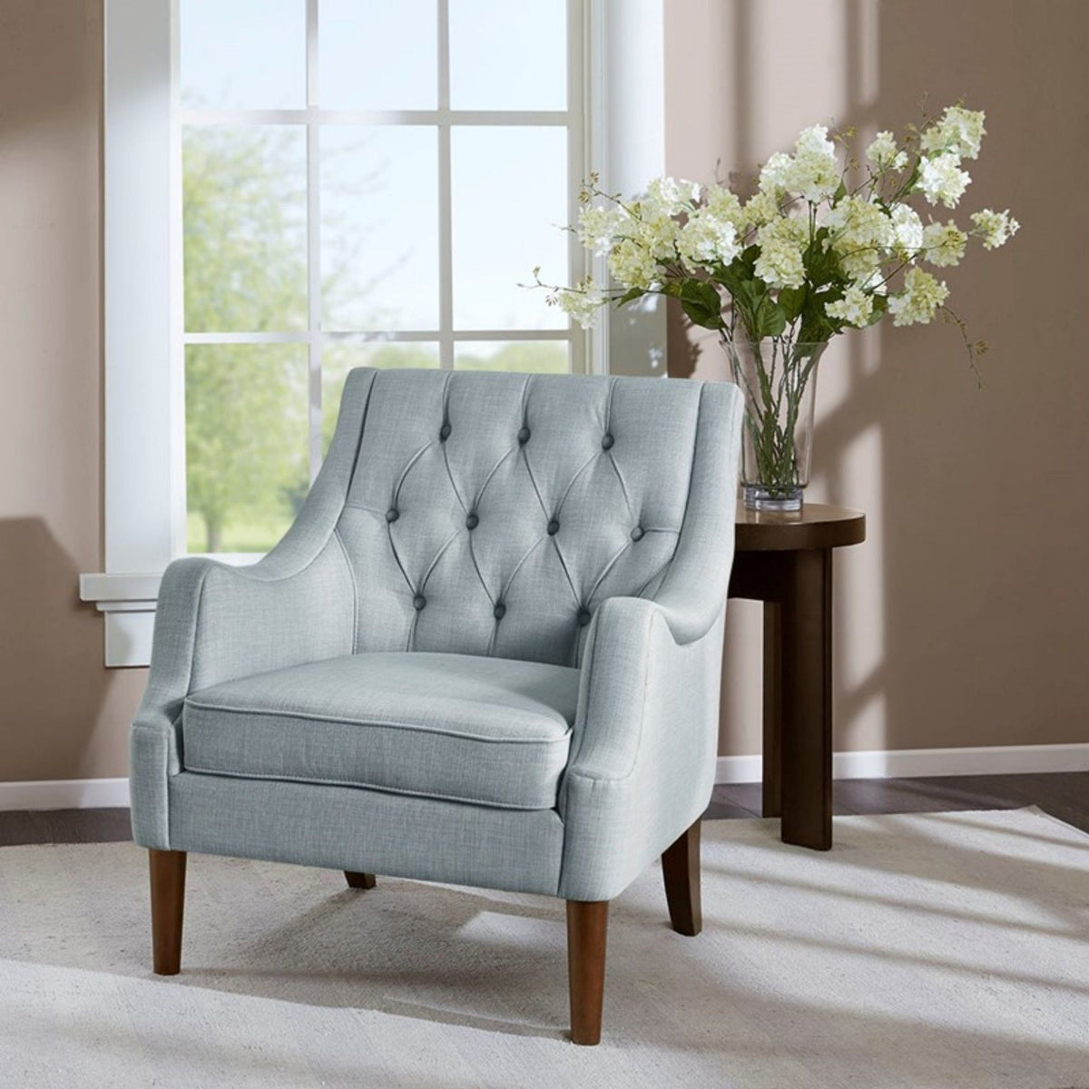 Button Tufted Accent Chair with Removable Cushion - Light Blue