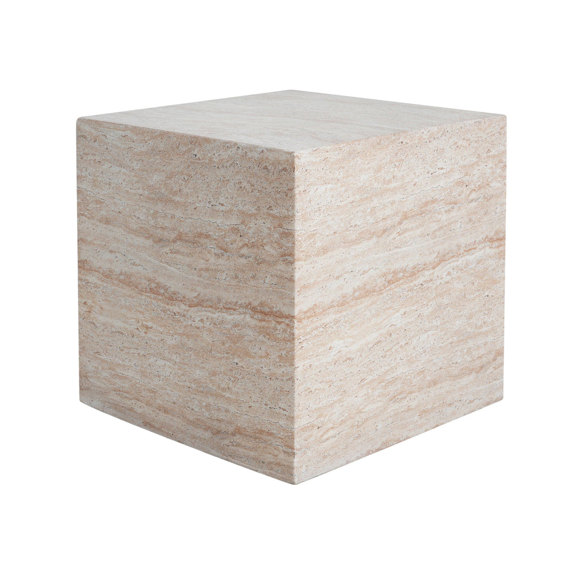 Square Lightweight Side Table with Travertine Finish - Gray or Beige
