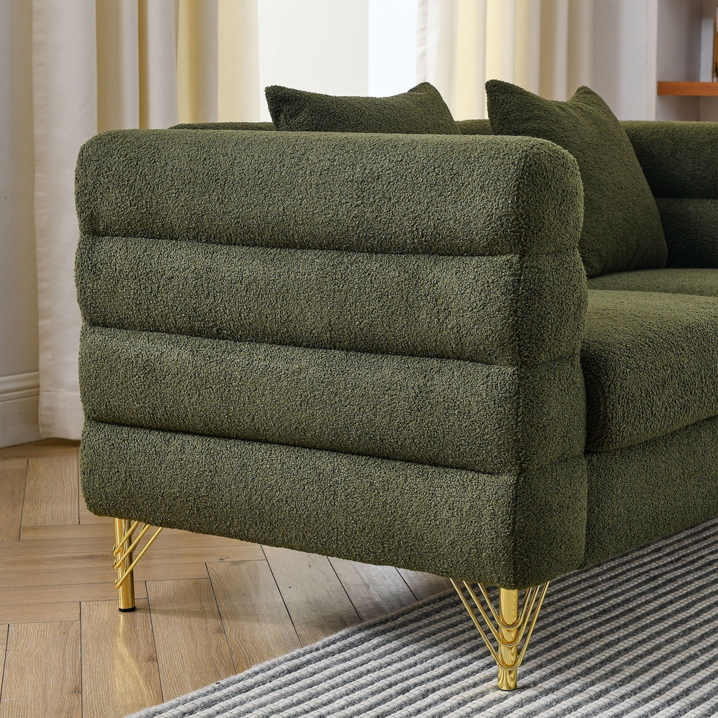 Oversized 2 Seater Sectional Sofa with Deep Seating and 2 Pillows - Dark Green or Beige