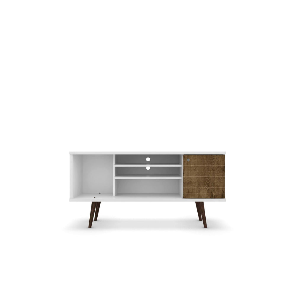Smart Storage TV Stand with Solid Wood Legs - Multiple Colors