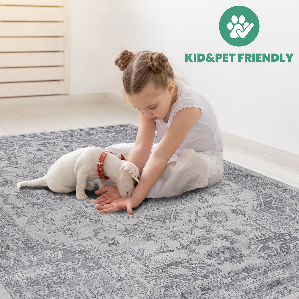 MARFI Collection 5.3X7.6 Rug with Easy-Care Polyester - Silver, Blue+Grey, Ivory