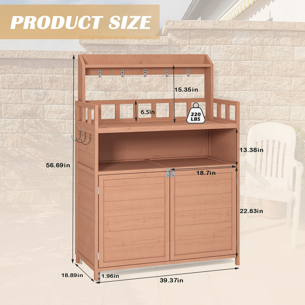 Fir Wood Potting Bench Outdoor Gardening Table with Storage Cabinet – Natural