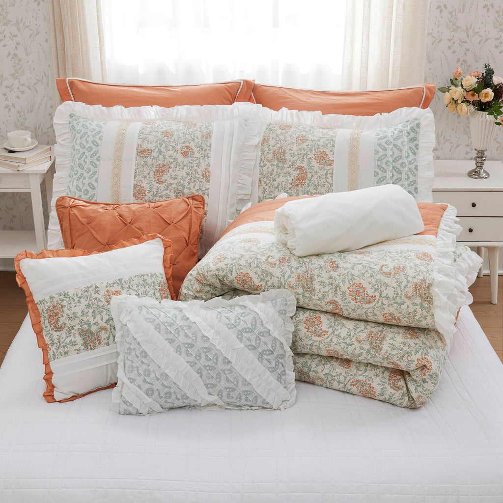 Cotton Percale Comforter Set with Decorative Pillows - Coral