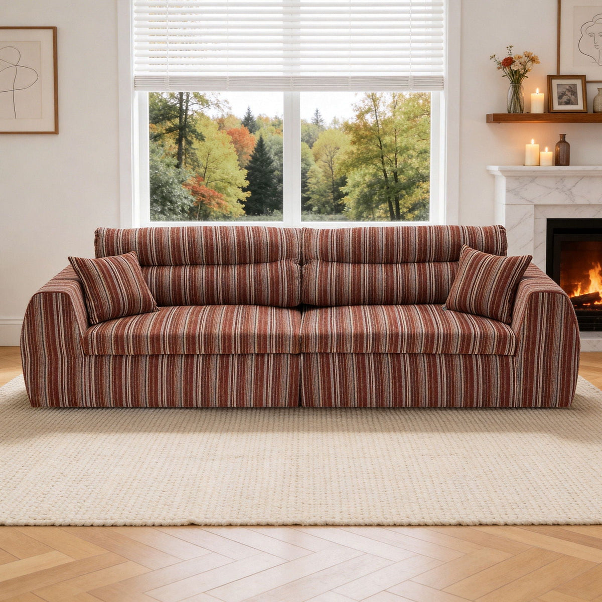 3 Seater Stationary Sofa with Throw Pillows - Multiple Colors