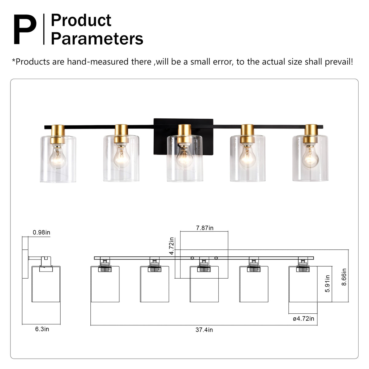 5-Light Matte Bathroom Lighting with Metal Construction - Matte Finish