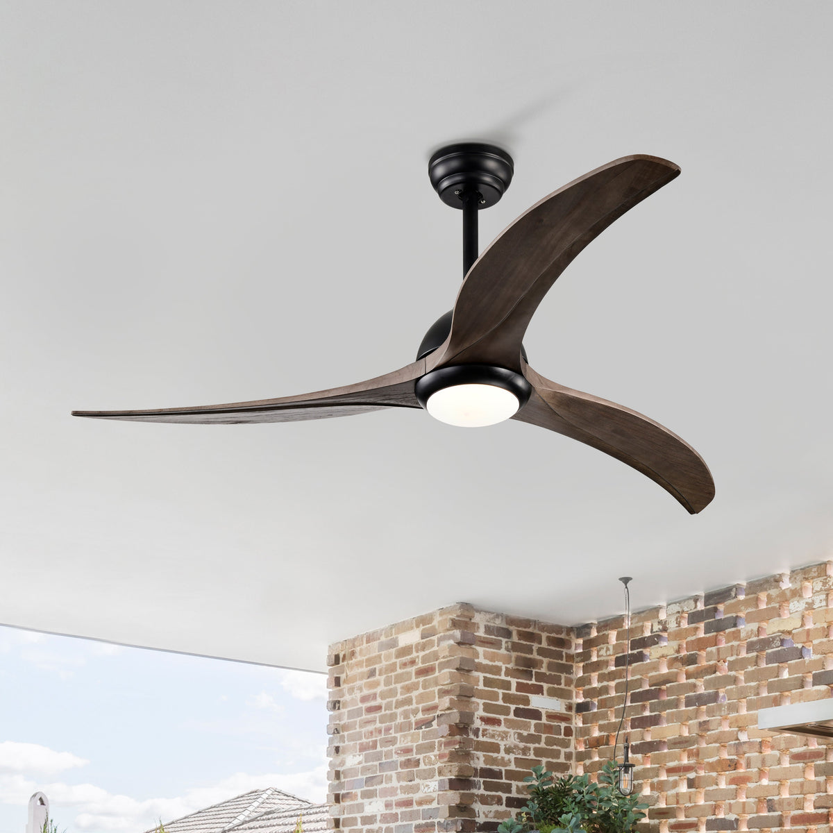 52" Ceiling Fan with Solid Wood Blades and Remote - Matte Black