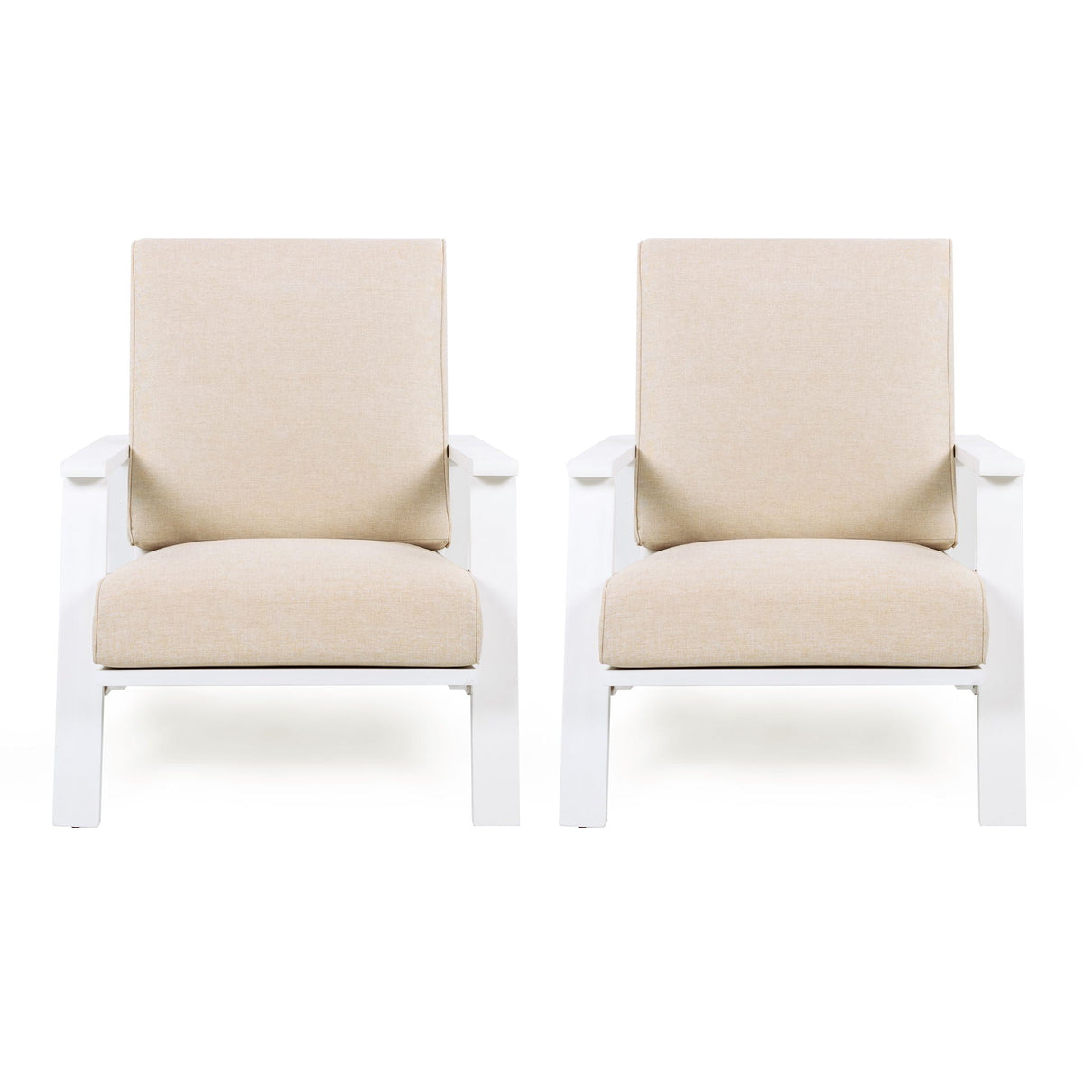 Outdoor Patio Lounge Chair Set of 2 with Cushions - White or Light Brown