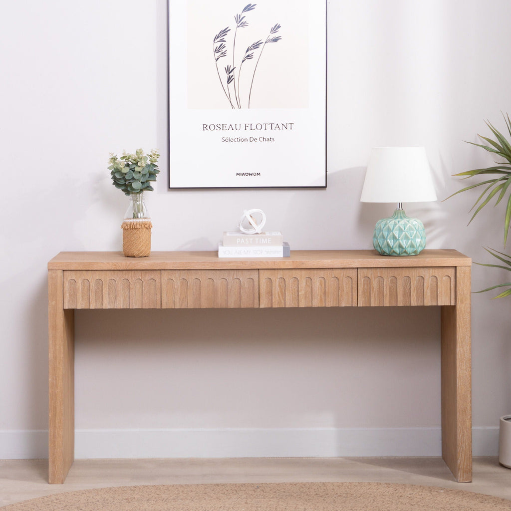 Modern Console Table with 4 Drawers - Wood Finish