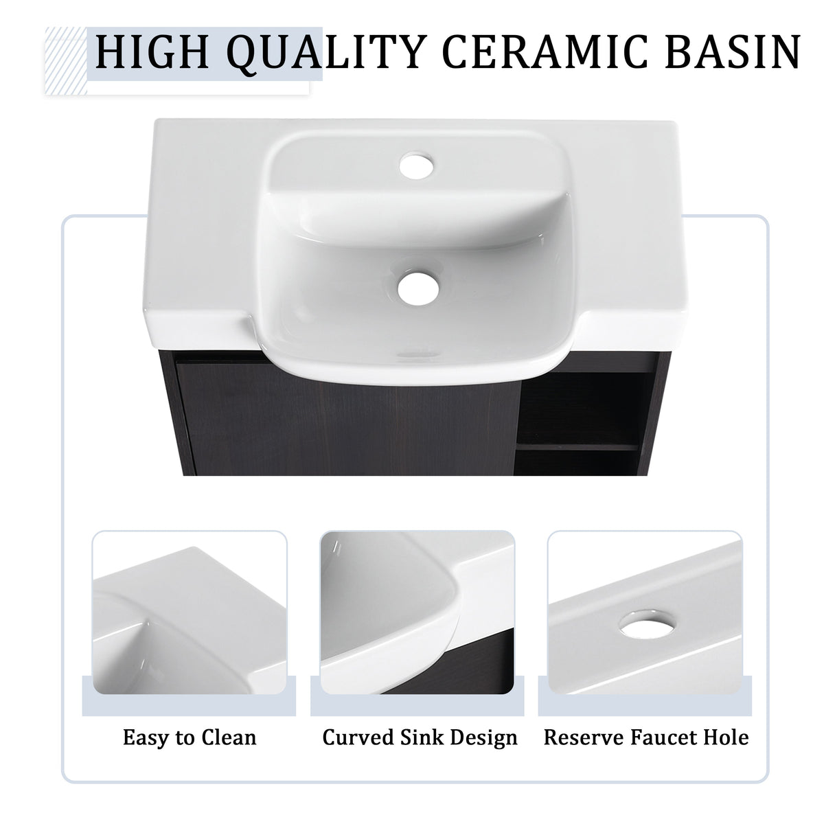 24" Wall-Mounted Bathroom Vanity with Ceramic Sink and Soft-Close Hinges