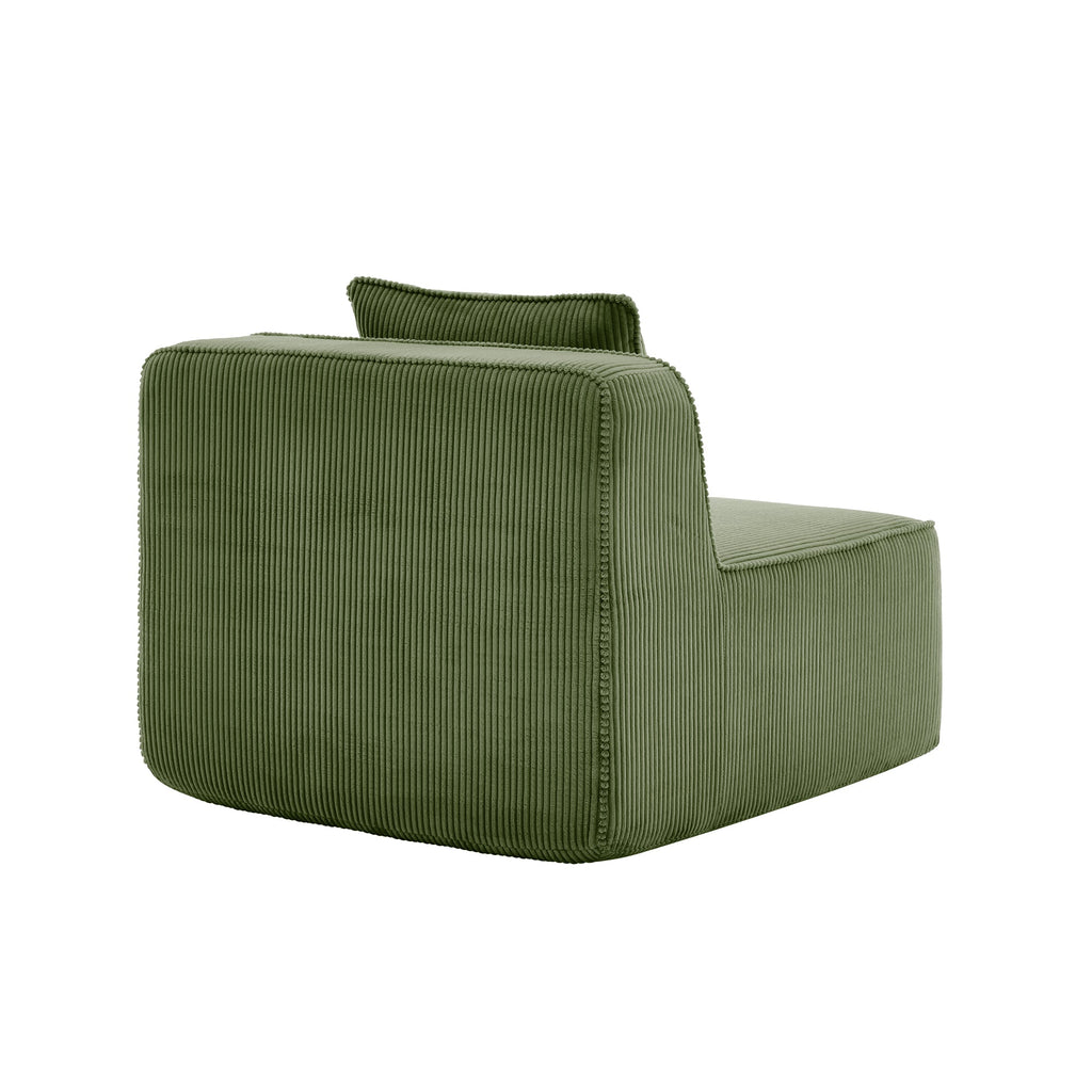 Armless Sofa with Pillow with Plush Green Corduroy - Green