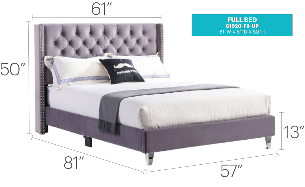 Upholstered Nailhead Trim Chic Bed with Tufted Headboard - Multiple Colors