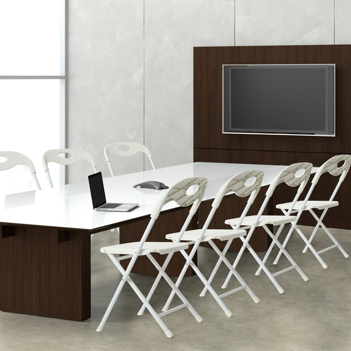White Folding Chair Set with Waterproof Finish and Stackable Design - Set of 4