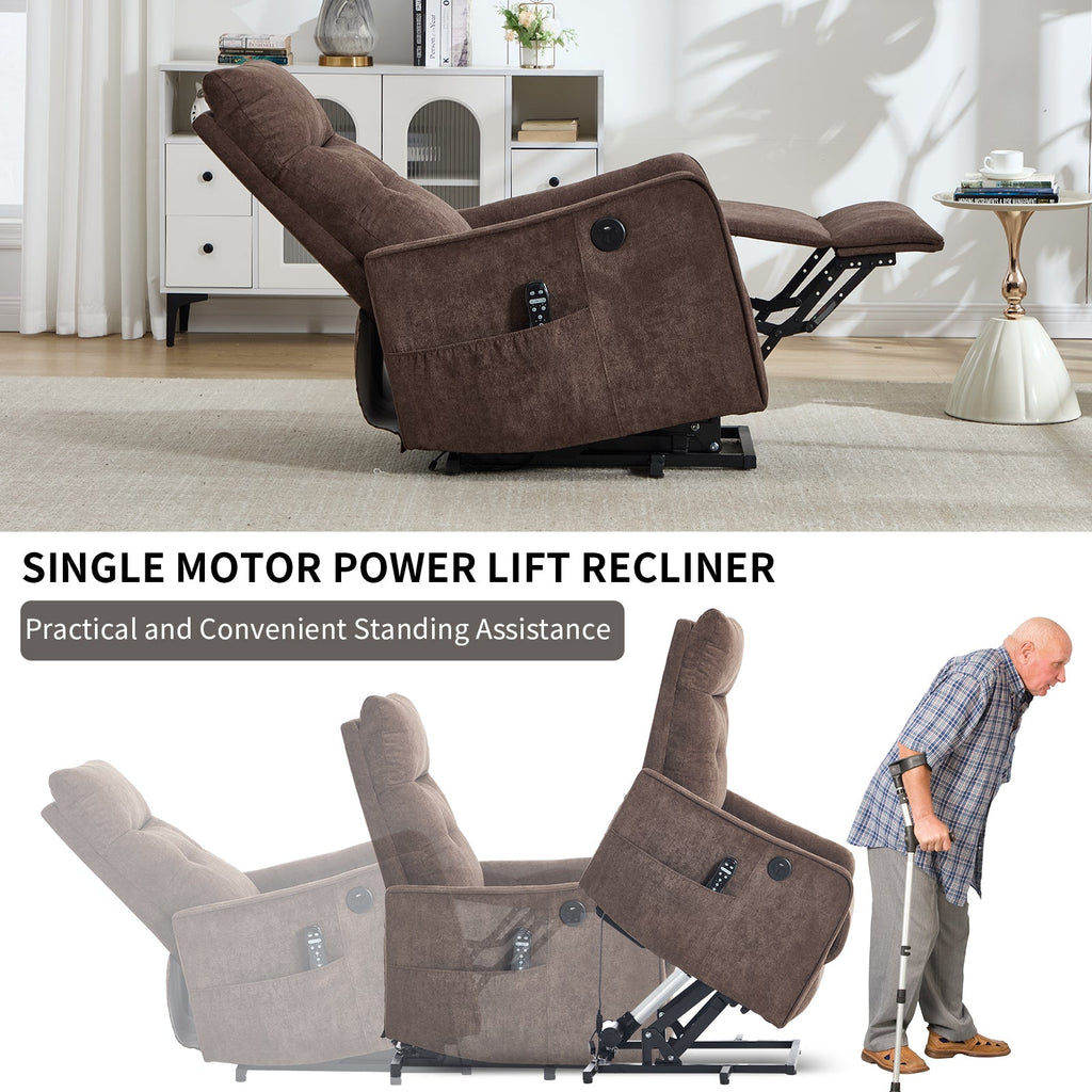 Brown Chenille Power Lift Recliner Chair