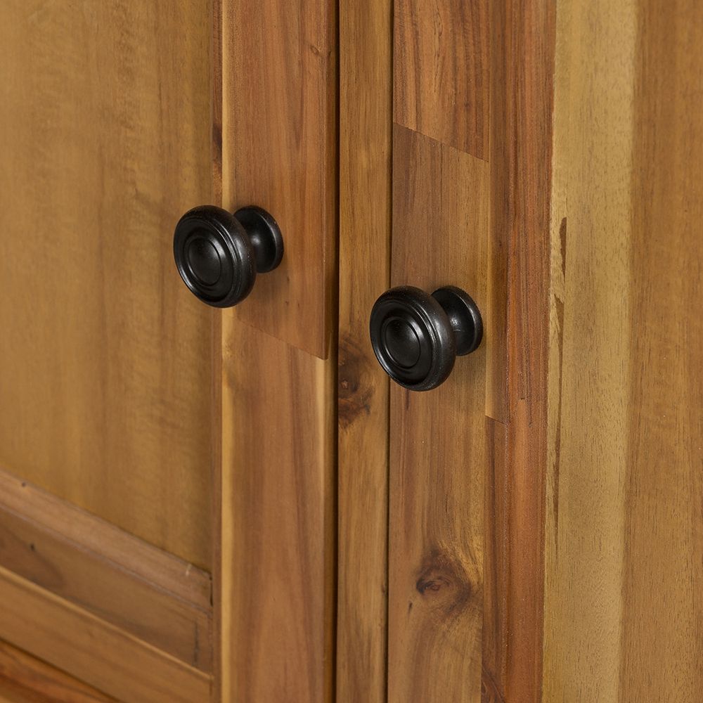 Solid Acacia Wood Accent Cabinet with Glass Doors - Light Blue or Light Brown
