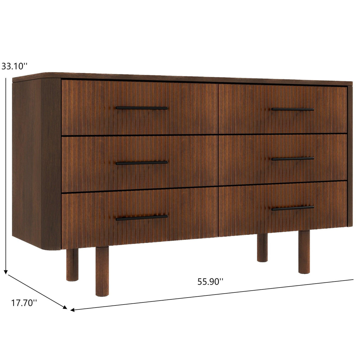 Brown 6-Drawer Dresser with Walnut Finish – Solid Wood