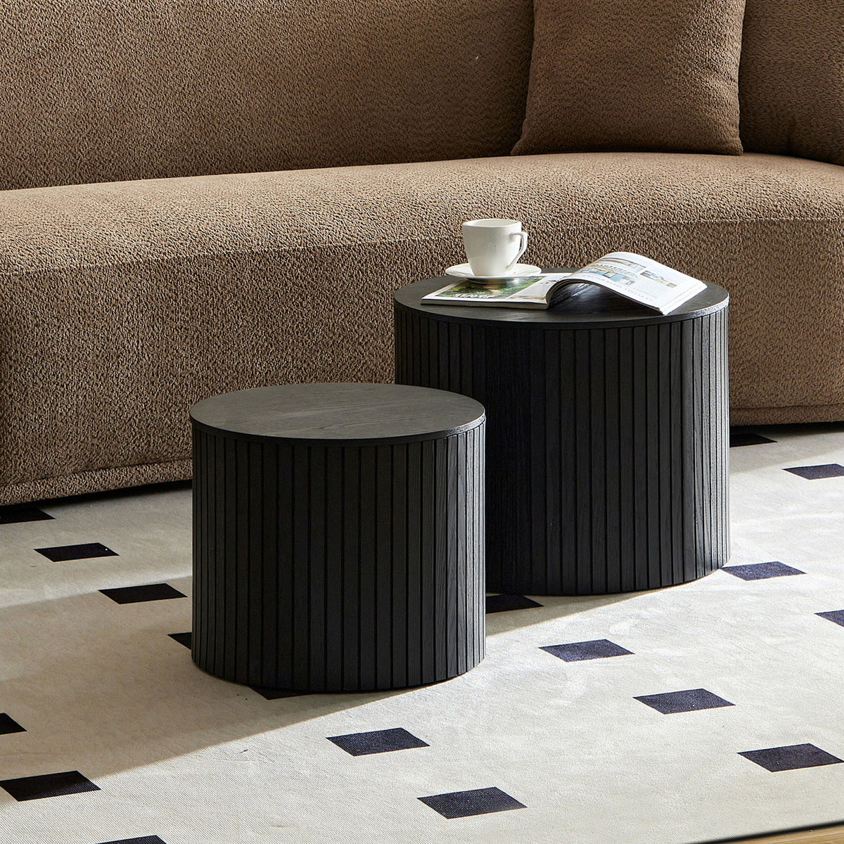 Handcrafted Nested Table Set, 2 Pieces - Black, White, or Dark Brown