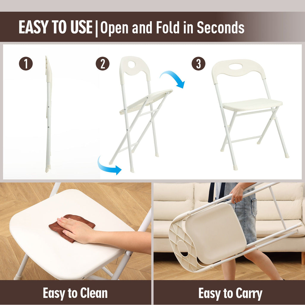 White Folding Chair Set with Waterproof Finish and Stackable Design - Set of 4