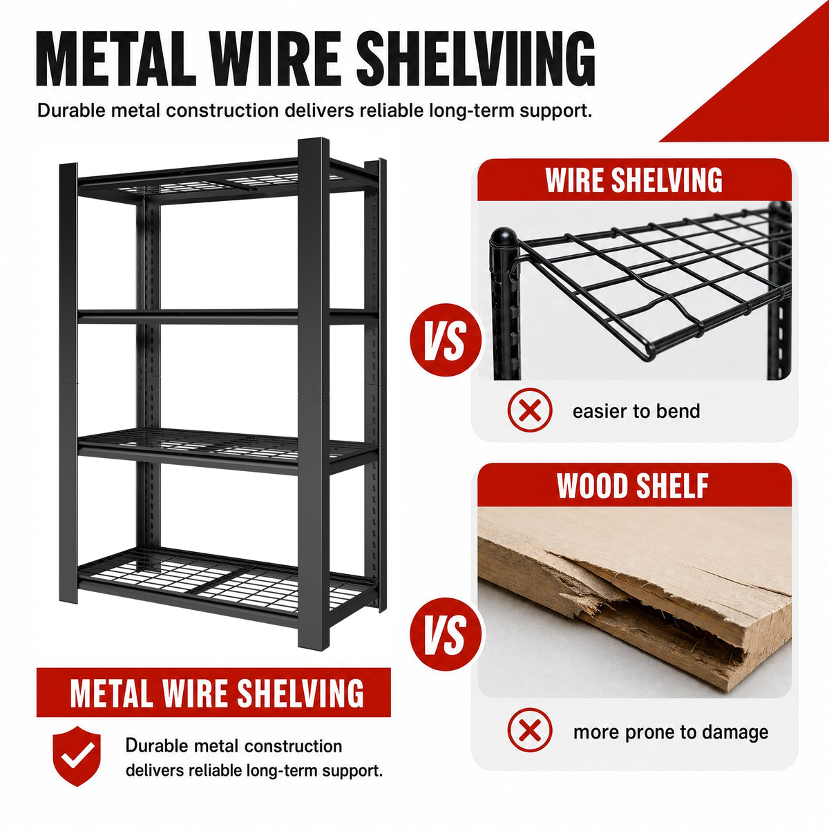 60"H 4-Tier Heavy Duty Metal Mesh Storage Rack with Adjustable Shelves