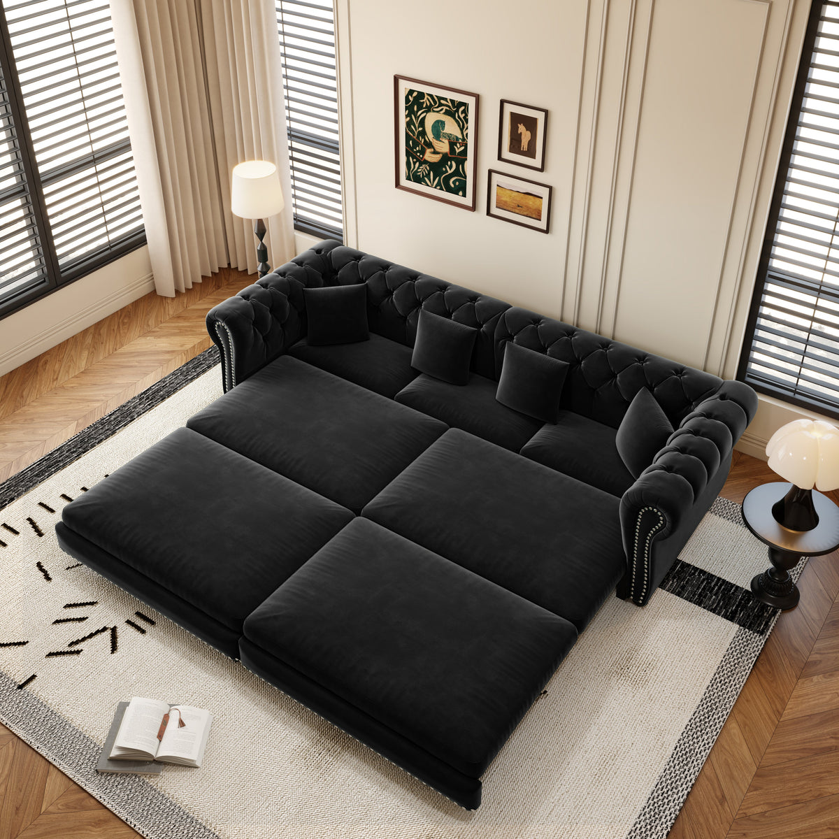 Chesterfield 3-in-1 Convertible Velvet Sofa Bed with Tufted Finish