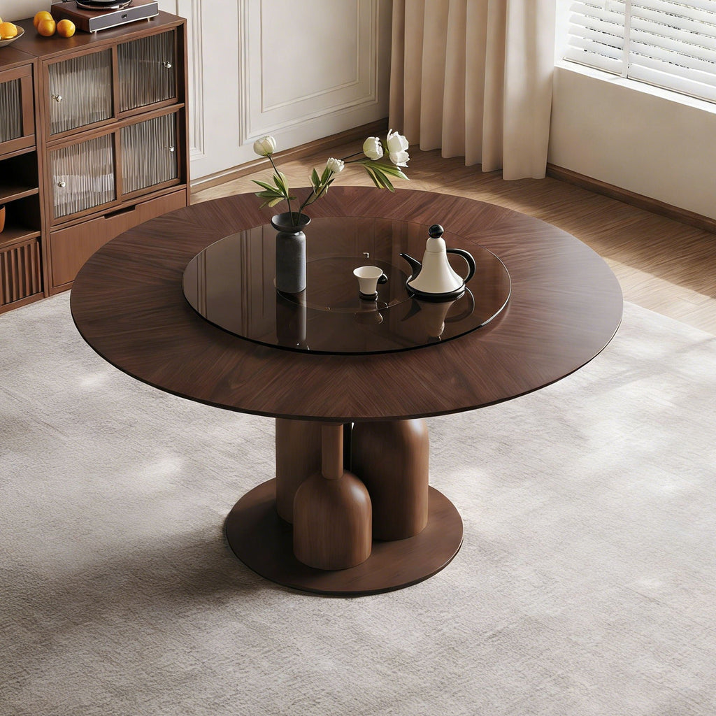 Round Dining Table With Lazy Susan For Living Room - Walnut