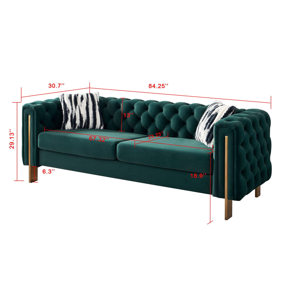 Modern Tufted Living Room Sofa with Button Detail - 84.25" Wide, Multiple Colors