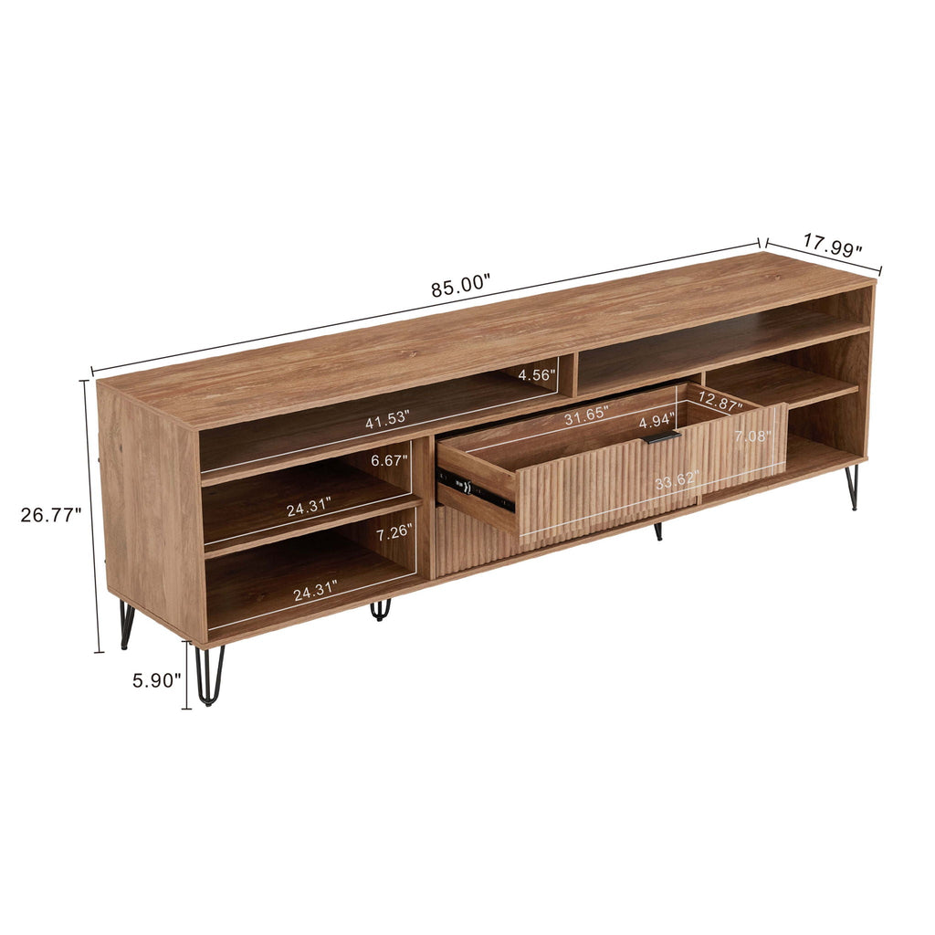Fluted TV Stand with Storage and Metal Legs - Multiple Colors