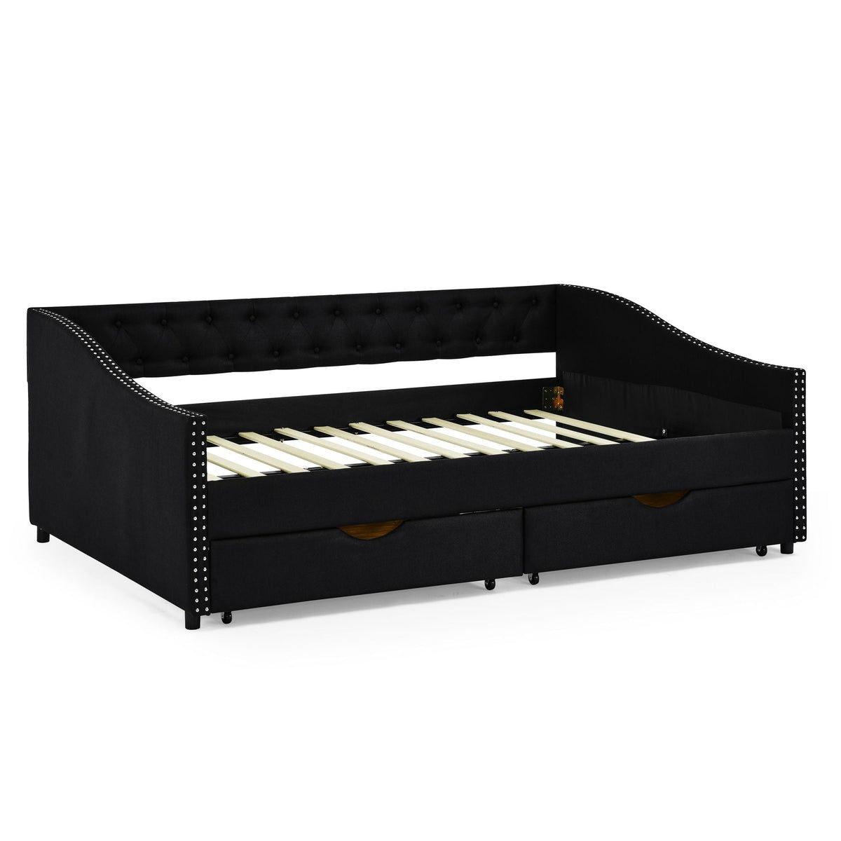 Upholstered Tufted Daybed with 2 Drawers and Waved Arms - Multiple Colors
