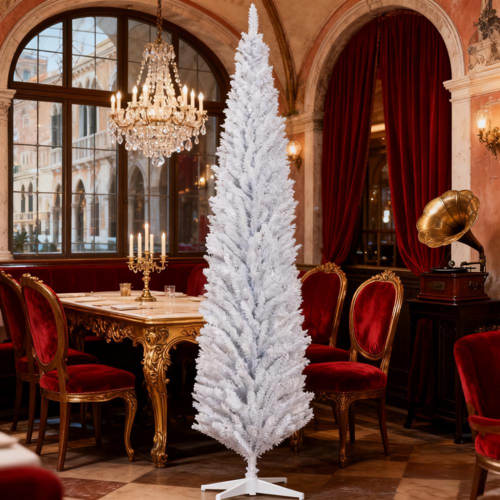 8ft Pencil Artificial Christmas Tree with Realistic Branches - White