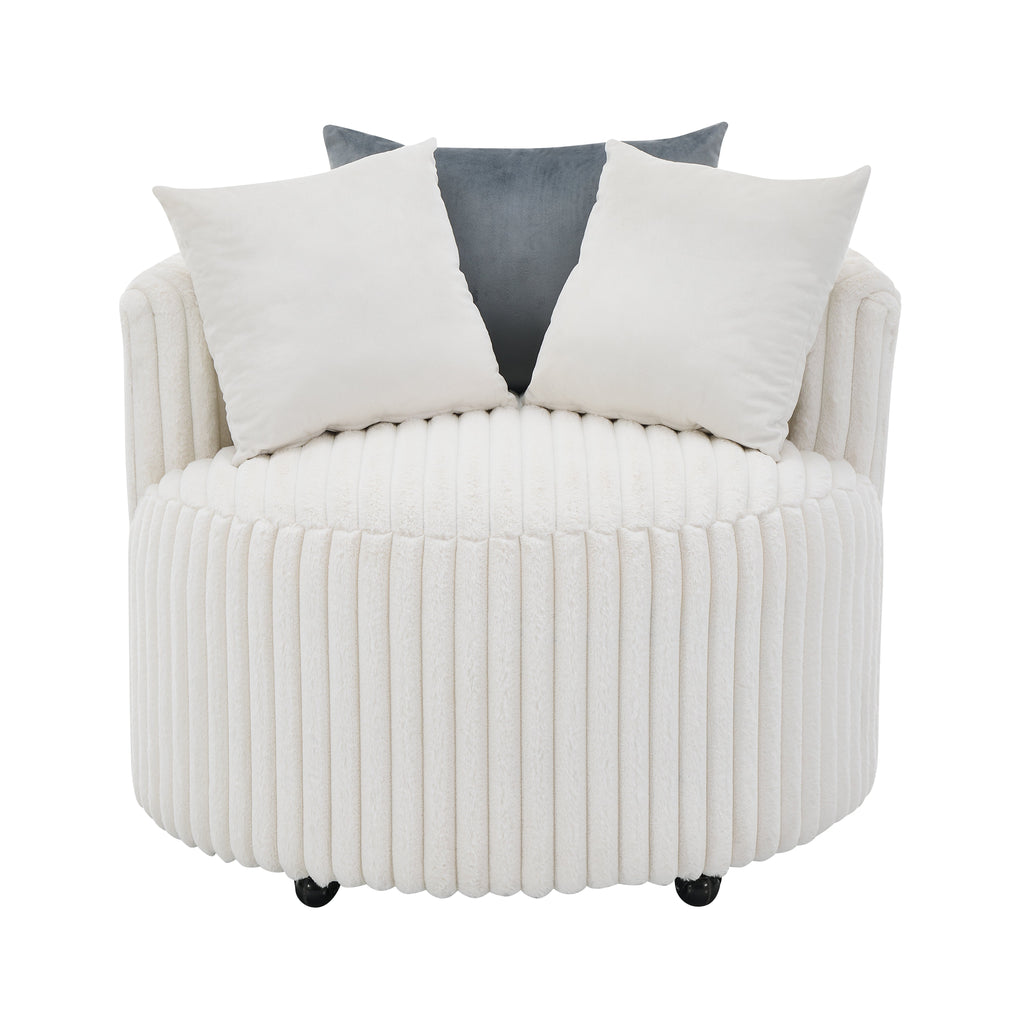 Malna Plush Wide Wale Corduroy Upholstered Barrel Accent Chair with Wheels - Off-White