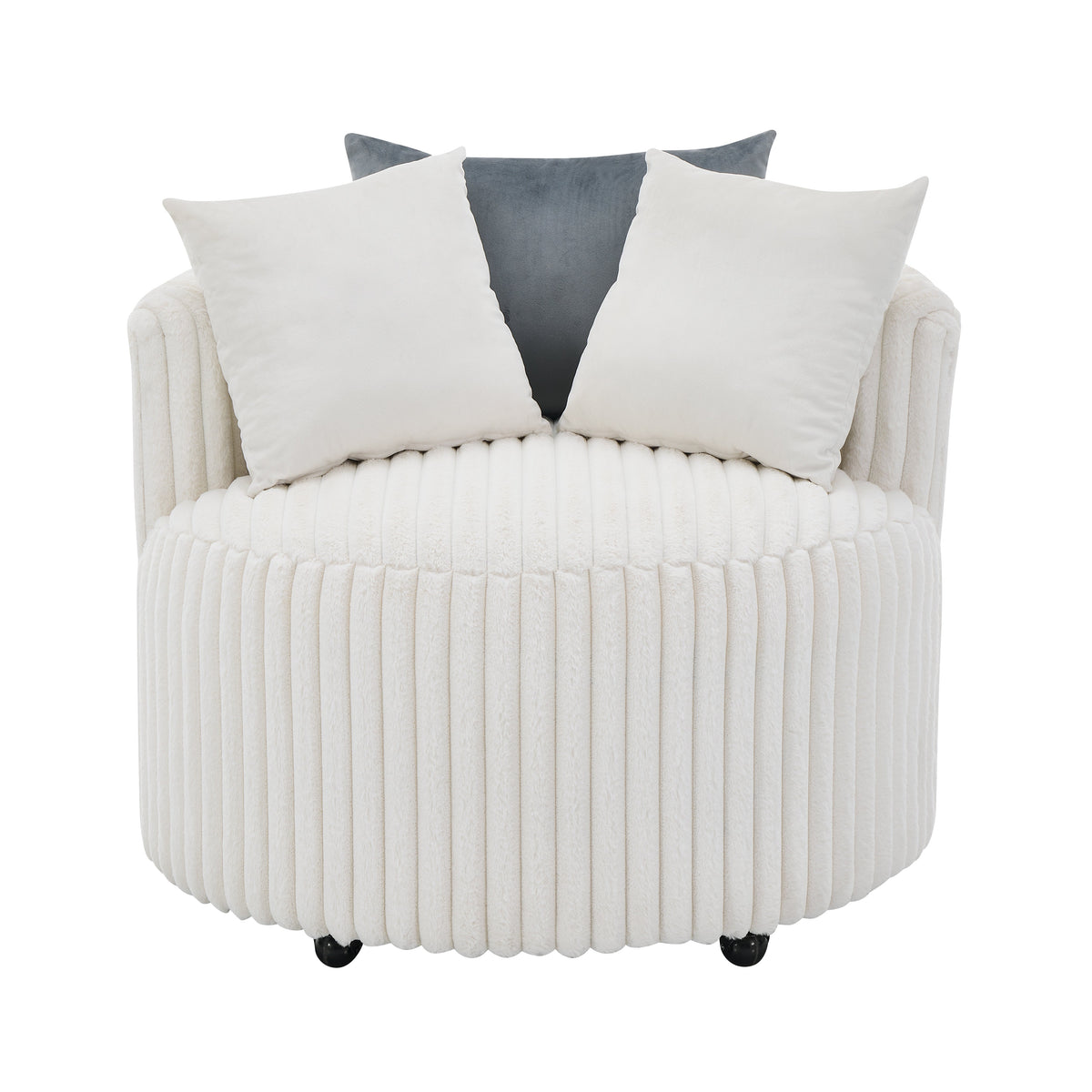Malna Plush Wide Wale Corduroy Upholstered Barrel Accent Chair with Wheels - Off-White