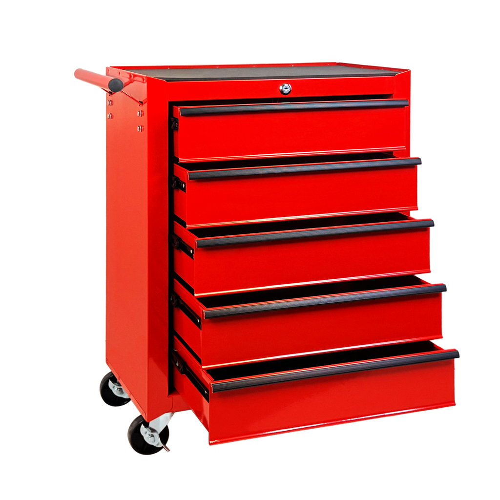 Rolling Metal Tool Chest with 5 Drawers - Red