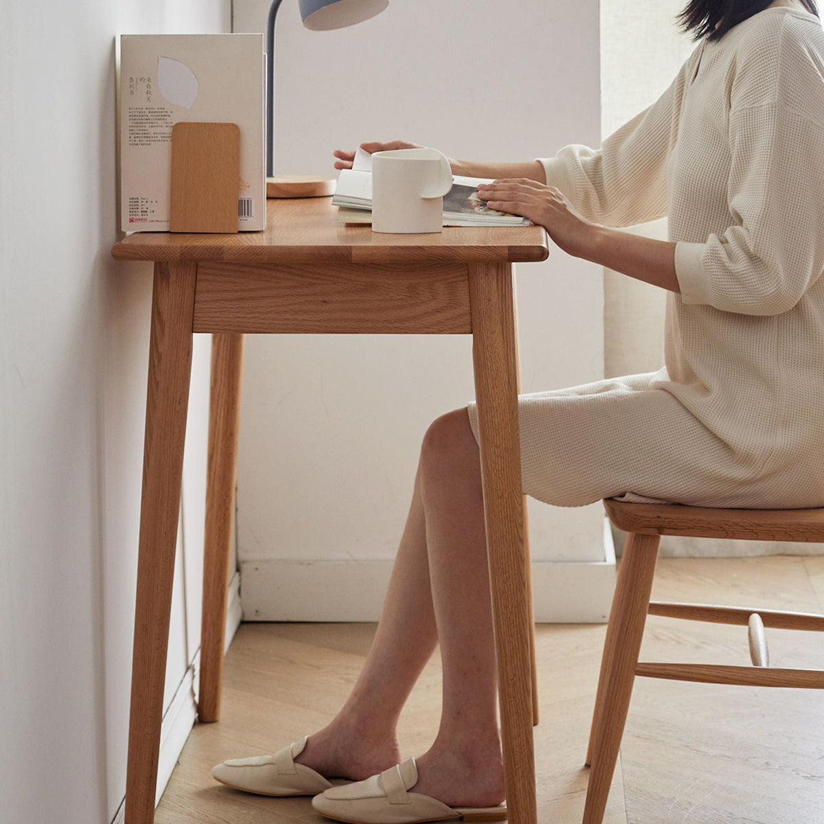 Oak Computer Desk with Drawer - Natural Wood Finish